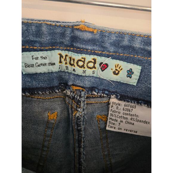Vintage Mudd y2k lace up jeans size 7 juniors embroidered boho blue bell bottoms - Picture 2 of 7